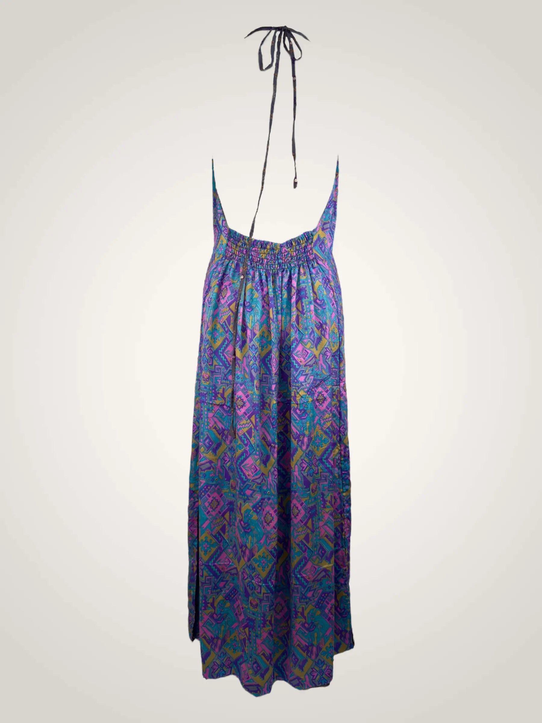 Robe dos nue réversible soie recyclée - pièce unique