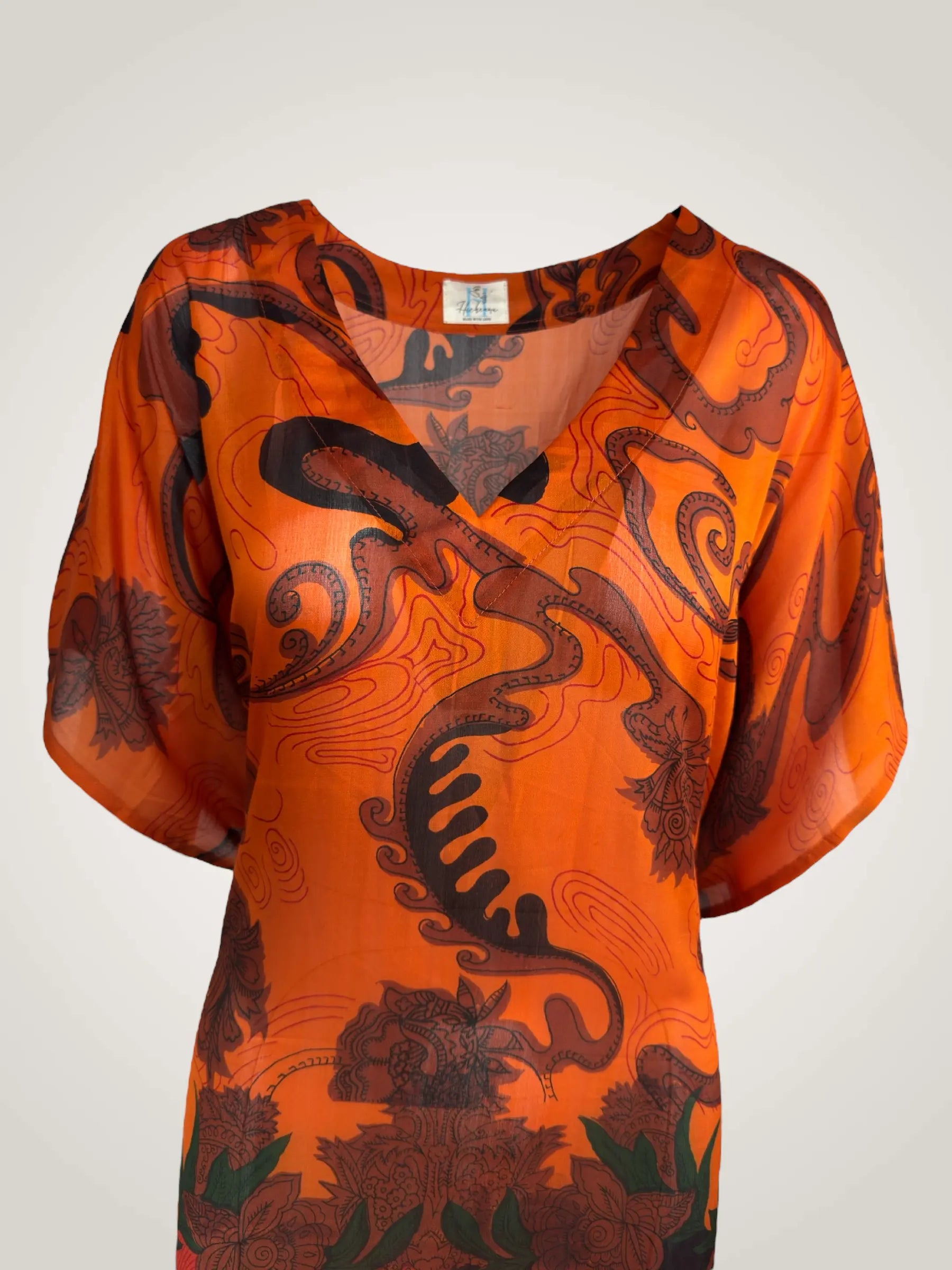 Kaftan soie recyclée -               pièce unique